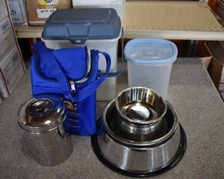 Lot of 10 Assorted Dog Supply Lot | 6 Dog Bowls, Food Canisters, Cooler