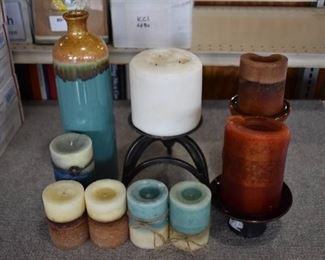 Lot of Candles and Candle Accessories | 8 Candles, 3 Pedestals, 1 Vase