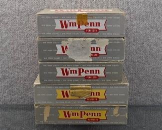 Lot of 5 PM Penn Cigar Boxes | 3 50 Cigar Boxes, 2 60 Cigar Boxes | Smaller 8.25" x 5.25", Larger 9.5" x 5.25"