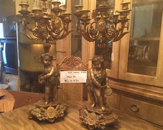 Pair Vintage Italian Bronze Candelabras