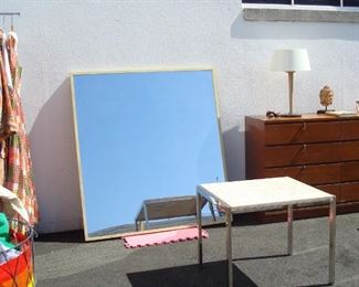 Large Square Mirror, Chrome and Travertine Marble End Table, Dresser Not available
