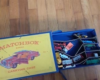 Vintage match box case with matchbox cars