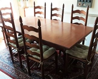 8 LADDER BACK CHAIRS & BEAUTIFUL FARM TABLE