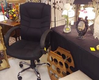 Very comfortable office chair with great lumbar support, metal room screen, wine rack, stool and lamps