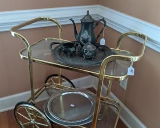 brass and glass coffee server/pastry cart