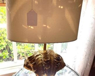 GILT SHELL ON LUCITE BASE LAMP