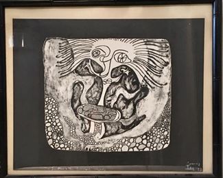 Lithograph “The Sun Man & His Spiritual Friends,” 1973  by artist Etta Sue Ish. Granddaughter of Etta Moten Barnett AUCTION