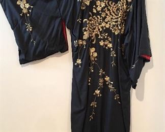 Early Kimono in navy blue with red inside lining.