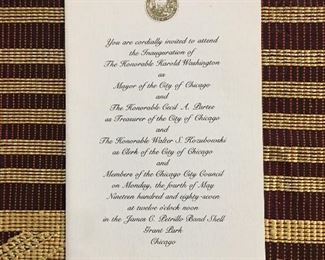 Etta Moten Barnett wrote "2nd time around" in top right hand corner of an invitation to the Inauguration of the Honorable Mayor Harold Washington. 