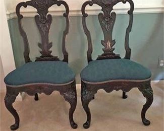 Continental Carved Mahogany Chairs