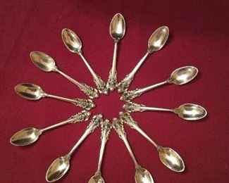 Wallace Sterling Silver Grande Baroque 12 demitasse spoons.  No monogram. 