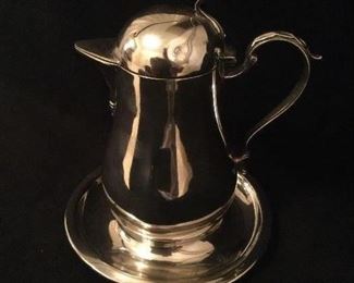 Fisher Sterling Silver syrup pitcher with under plate 