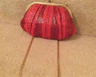 Vintage Judith Leiber red/pink snakeskin bag 