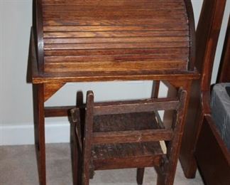 Antique Children's Roll Top Desk & Chair