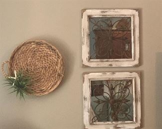 Framed Mirrors and wall basket 