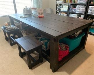 Custom made art table 4’ x 8’ has matching benches