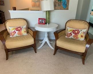 Set of 2 wood chairs with yellow fabric