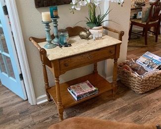 Oak Entry table with marble top 