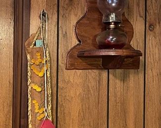 Antique ruler holder, and scissor holder, kerosene lantern