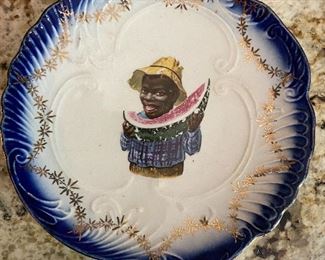 antique folk art transfer-ware plate black Americana