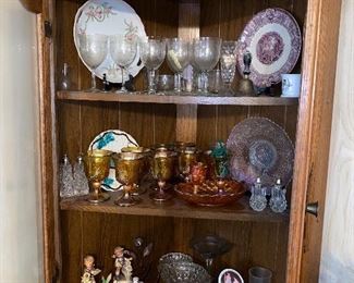 Crystal, carnival glass, small China cabinet