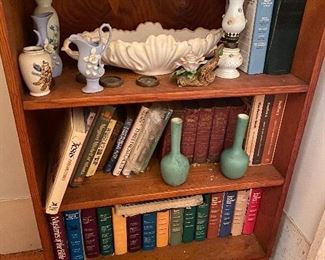 Milk glass and old encyclopedias