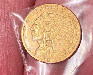 1911 2 1/2 dollar solid gold coin