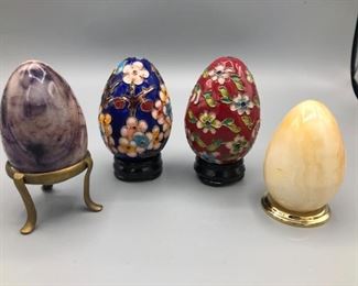 Agate and Cloisonne Enamel Eggs