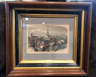 Antique Etching of 19th Century Cincinnati