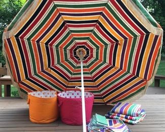 Beach Umbrella with Matching Cloths and 2 Cooler Totes