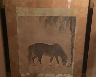 Horse and Willow Tree Scroll Painting Repro