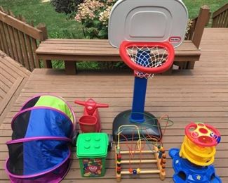 Tricycle Kids Play Tunnel Legos Spiral Car Track Kids Basketball Hoop and Bead Maze