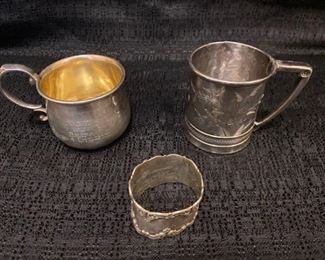 Vintage Sterling Baby Cups and Napkin Ring