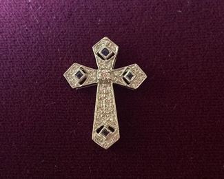 Lot #006---14kw Sapphire & Diamond Cross, total diamond weight: 0.29ct, price: $255