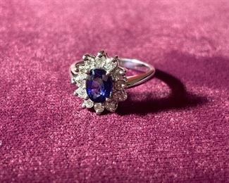 Lot #012---14kw Sapphire & Diamond Ring, sapphire weight: 1.14ct, total diamond weight: 0.44ct, price: $382