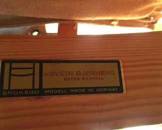 Svien Bjorneng Chairs Set of 4 by Bruksbo of Norway. Circa 1965 canvas back and seat, with pine frames. Mid-century modern