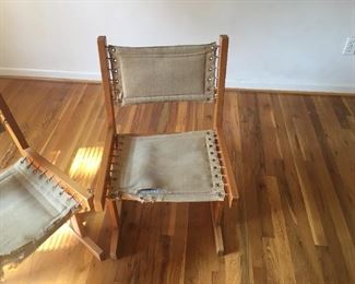 Svien Bjorneng Chairs Set of 4 by Bruksbo of Norway. Circa 1965 canvas back and seat, with pine frames. Mid-century modern
