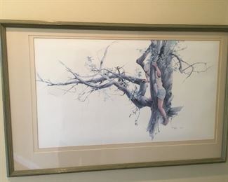 Carolyn Blish Artist "Girl in Tree' Numbered 9/1000. Framed and matted. Carolyn Blish was noted for her landscapes.