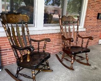 Two Sturdy Vintage Rocking Chairs! The one on the left is Nichols and Stone Company. 