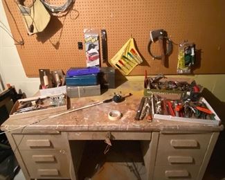 Hand Tools, Vintage Wood Desk - Great Project Piece!