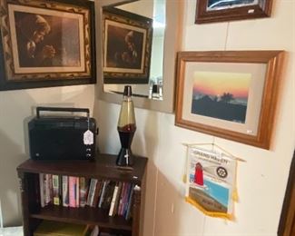 Wall Decor, Small Bookcase, Retro Lava Lamp - lights up.
