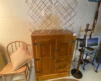 Metal Wine Racks, Braided Rug, Very Cool Antique Ice Box!