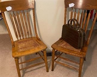 Nice Oak Side Chairs with Caned Seating