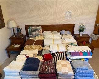 Linens, Wooden Headboard/Frame/Mattress Set - Queen