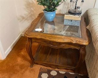 Square Oak Side Table with Glass Top