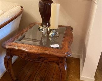 Rectangular Oak Side Table with Glass Top, 2 of 2