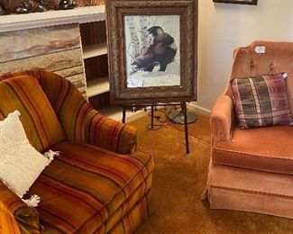 Vintage Swivel Chairs, pictured with the University of Michigan Print