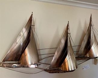 Vintage Curtis Jere Mixed Metal Sailboats Wall Hanging Sculpture 