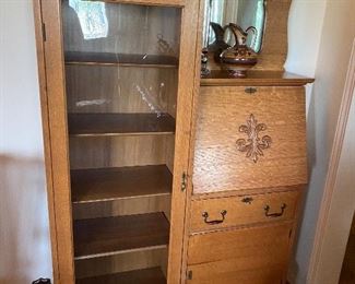 Antique Side by Side Oak Secretary Cabinet