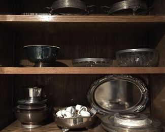 Silver serving pieces.